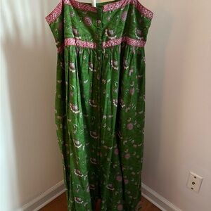 Green Natural Life Sidney Floral Maxi Dress Green Pink Vines M